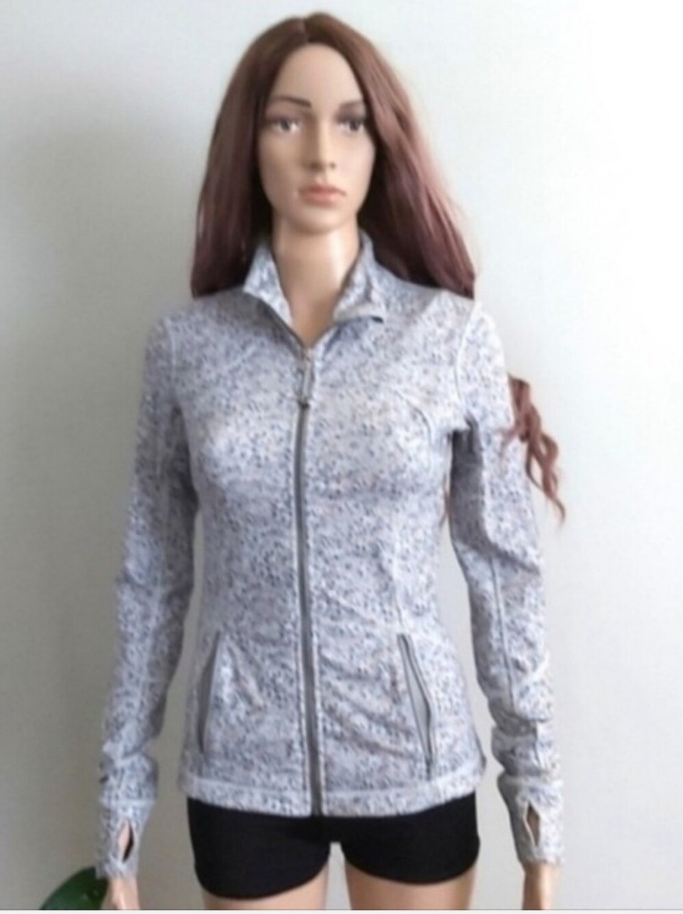Lululemon Jacket Sweatshirt Light Gray Printed Zip-Front Women's Running Size 4